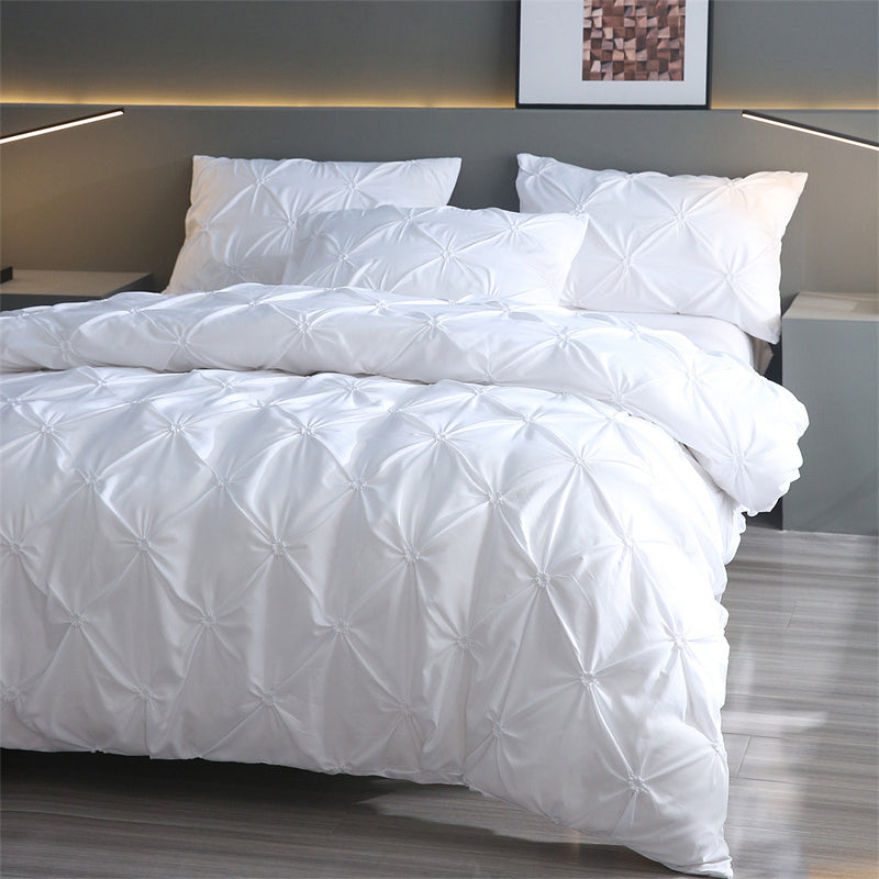🏠💤 -50% ! 🌙Parure de Couette 3 Pièces à Plis Pintuck – Fibre Chimique – Fermeture à Glissière Cachée & Lavable en Machine pour Chambre Élégante