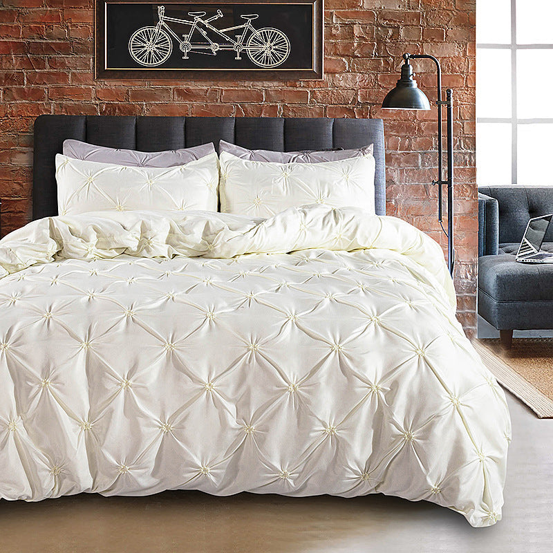 🏠💤 -50% ! 🌙Parure de Couette 3 Pièces à Plis Pintuck – Fibre Chimique – Fermeture à Glissière Cachée & Lavable en Machine pour Chambre Élégante