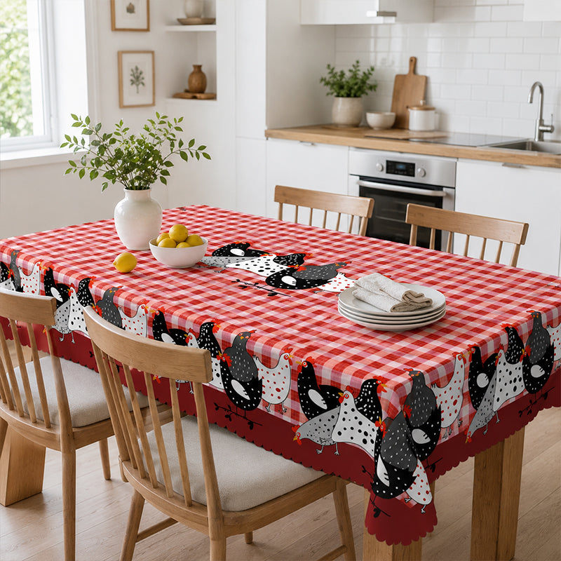 🐓 50% DE RÉDUCTION! 🍽️ Nappe à Carreaux Rouges avec Motif Coq – Polyester, résistante & style rustique – Parfaite pour repas de famille et décorations champêtres ✨