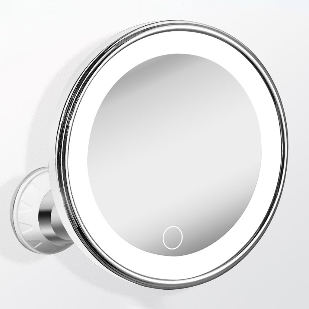 Miroir de maquillage grossissant x10 avec lumière LED et ventouse