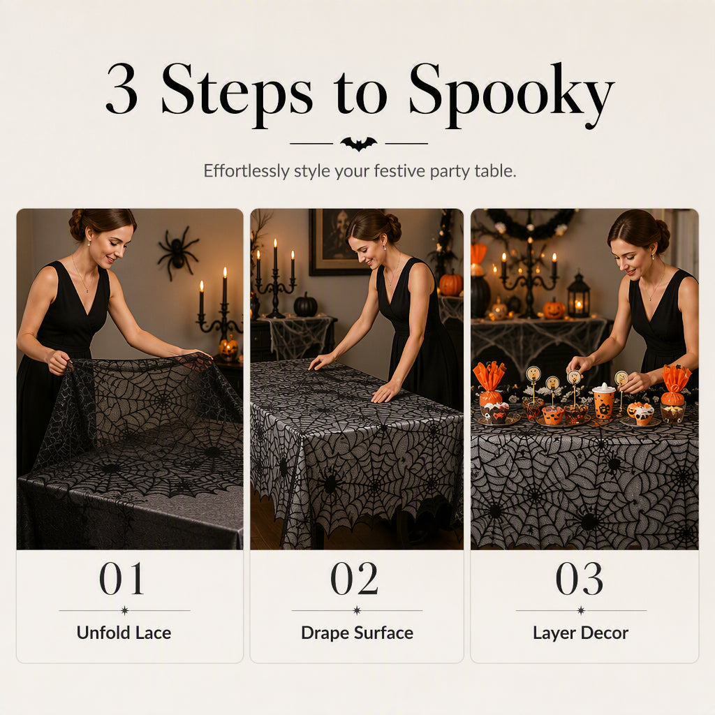 🎃 OFFRE LIMITÉE –50% ! ⏰ Nappe et Sets de Table Motifs Halloween Effrayants