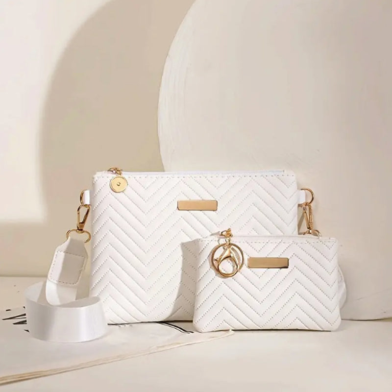 💼👛 -50% ! 🌸 Ensemble de Sacs à Bandoulière pour Femmes – Cuir PU – Motif Gaufré Vagues & Bandoulière Large – Set Sac Principal + Pochette pour Bureau et Quotidien