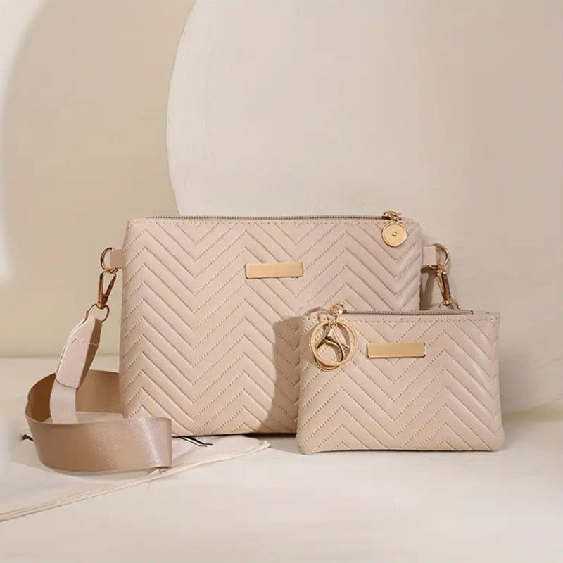 💼👛 -50% ! 🌸 Ensemble de Sacs à Bandoulière pour Femmes – Cuir PU – Motif Gaufré Vagues & Bandoulière Large – Set Sac Principal + Pochette pour Bureau et Quotidien