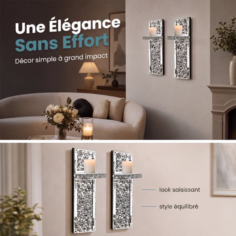 Bougeoirs muraux en verre de cristal pilé