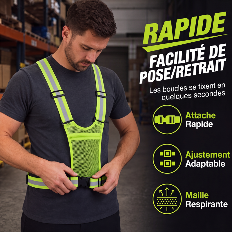 🦺 50% DE RÉDUCTION! 🏃 Gilet réfléchissant haute visibilité – Ajustable, léger & poche intégrée – Sécurité optimale pour la course, le vélo et les déplacements 🌙