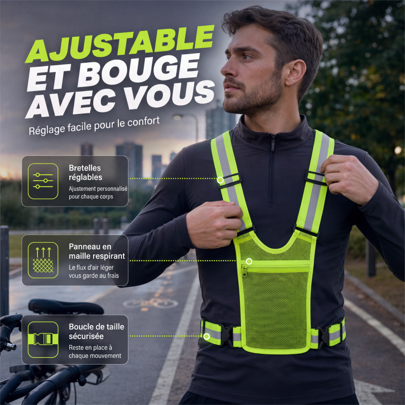 🦺 50% DE RÉDUCTION! 🏃 Gilet réfléchissant haute visibilité – Ajustable, léger & poche intégrée – Sécurité optimale pour la course, le vélo et les déplacements 🌙