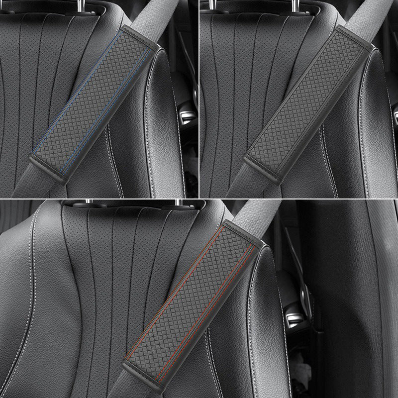 🚗 -50% ! 🛡️ Coussin de Ceinture de Sécurité en Cuir PU – Anti-Pression & Respirable – Doublure Antidérapante pour Conduite Confortable – Noir/Bleu/Rouge 🧵