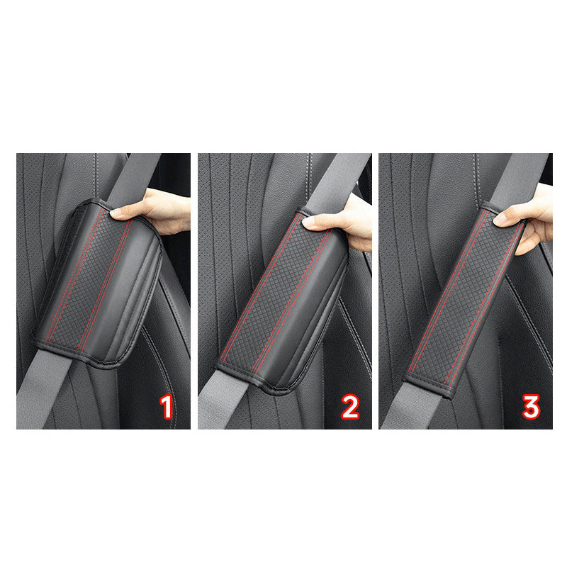 🚗 -50% ! 🛡️ Coussin de Ceinture de Sécurité en Cuir PU – Anti-Pression & Respirable – Doublure Antidérapante pour Conduite Confortable – Noir/Bleu/Rouge 🧵