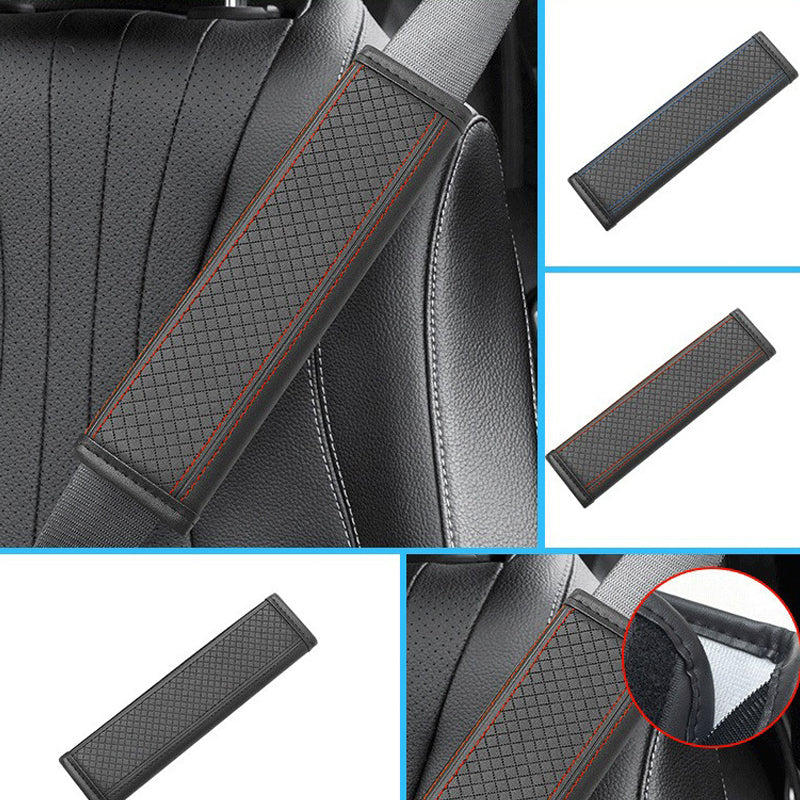 🚗 -50% ! 🛡️ Coussin de Ceinture de Sécurité en Cuir PU – Anti-Pression & Respirable – Doublure Antidérapante pour Conduite Confortable – Noir/Bleu/Rouge 🧵