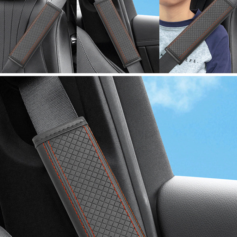 🚗 -50% ! 🛡️ Coussin de Ceinture de Sécurité en Cuir PU – Anti-Pression & Respirable – Doublure Antidérapante pour Conduite Confortable – Noir/Bleu/Rouge 🧵