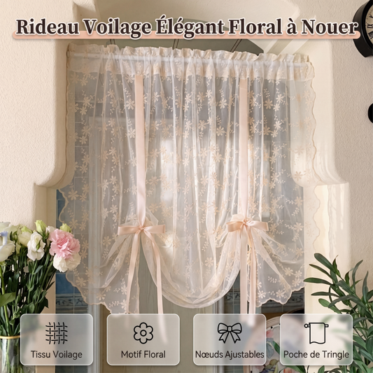 Voilage transparent à attaches avec broderie florale
