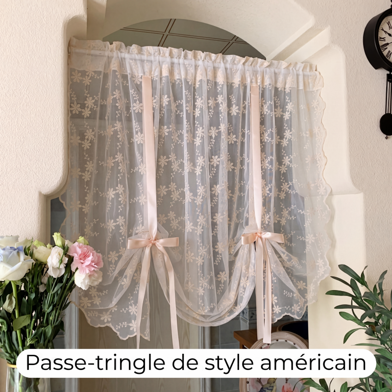 Voilage transparent à attaches avec broderie florale