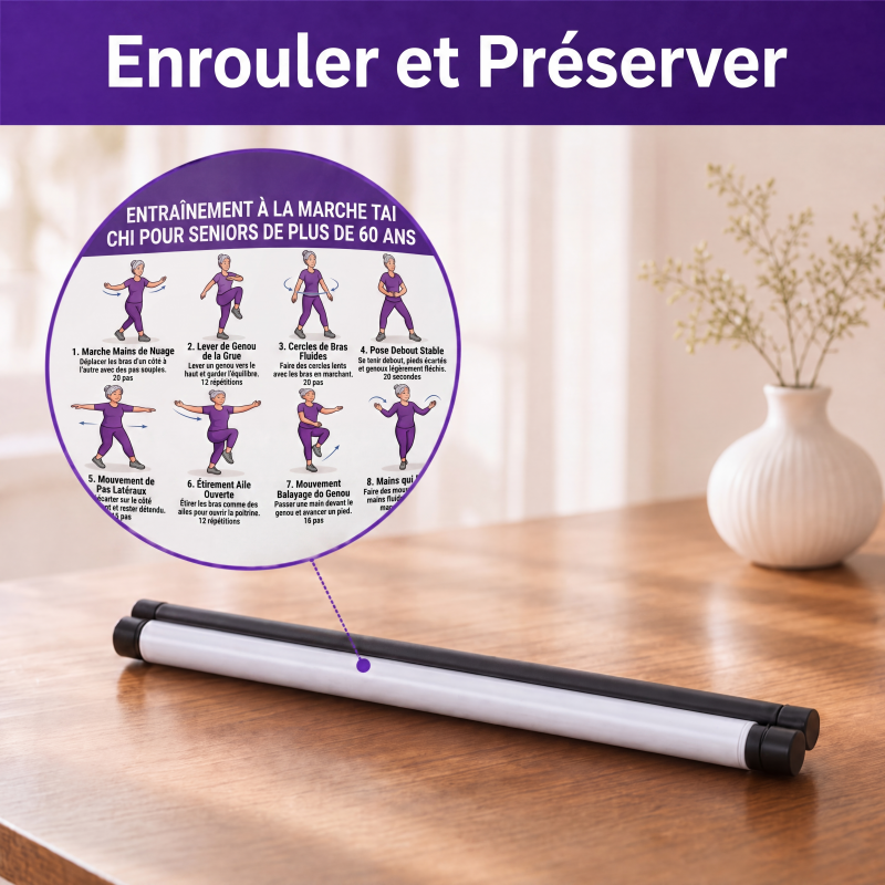 🧘 Affiche d’Exercices de Tai Chi pour Seniors – 60×40 cm – 16 Mouvements Illustrés – Version Marche ou Chaise – Guide Santé Quotidien 🏠