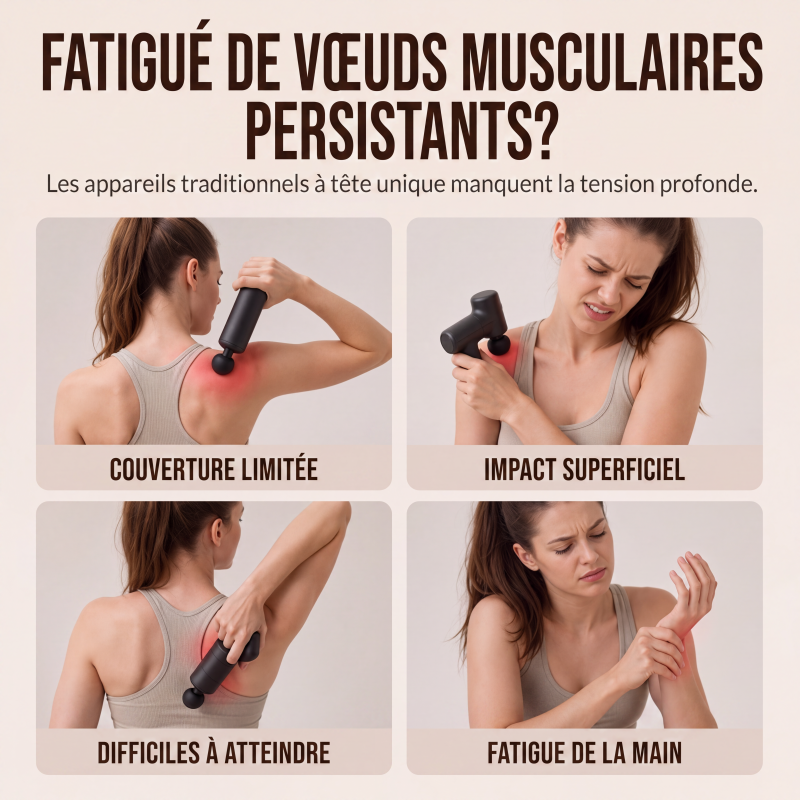 Pistolet de massage des fascias pour tissus profonds à têtes multiples