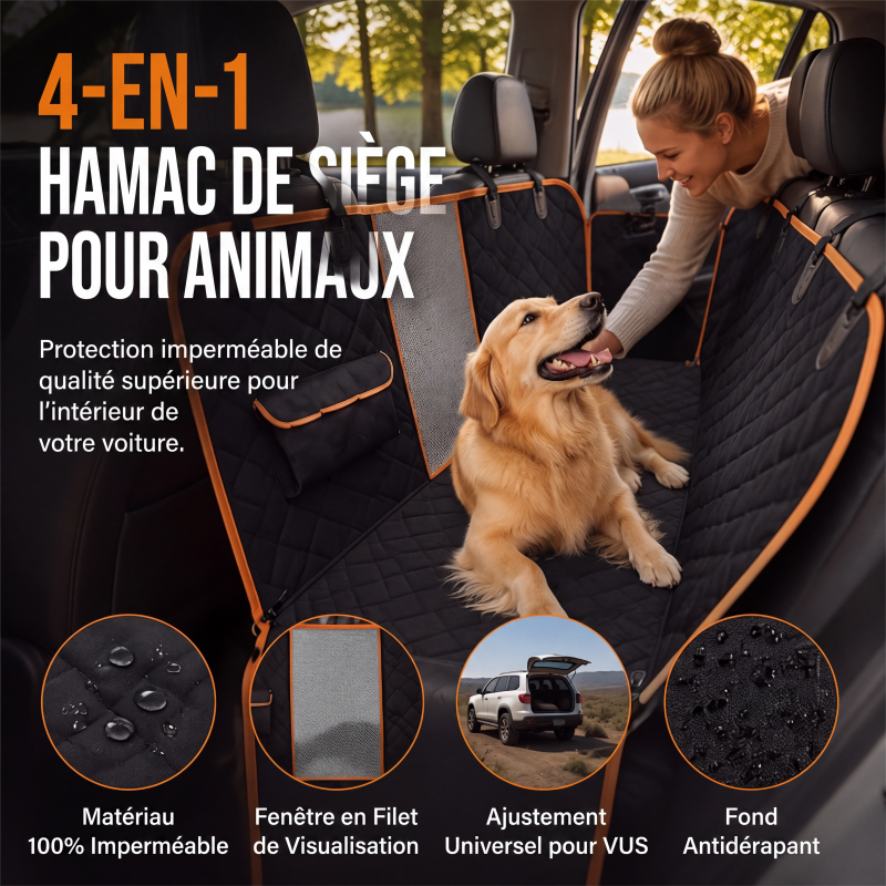 Housse de siège auto pour chien pour siège arrière