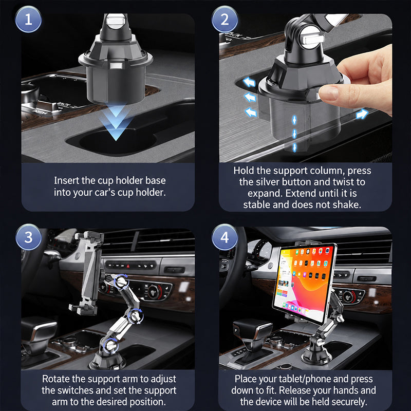 🚗 PROMO FLASH : -55% ! 📱 Support Tablette Pliable pour Porte-Gobelet – Rotation 360° & Fixation Stable for Navigation & Divertissement en Voiture 🎯