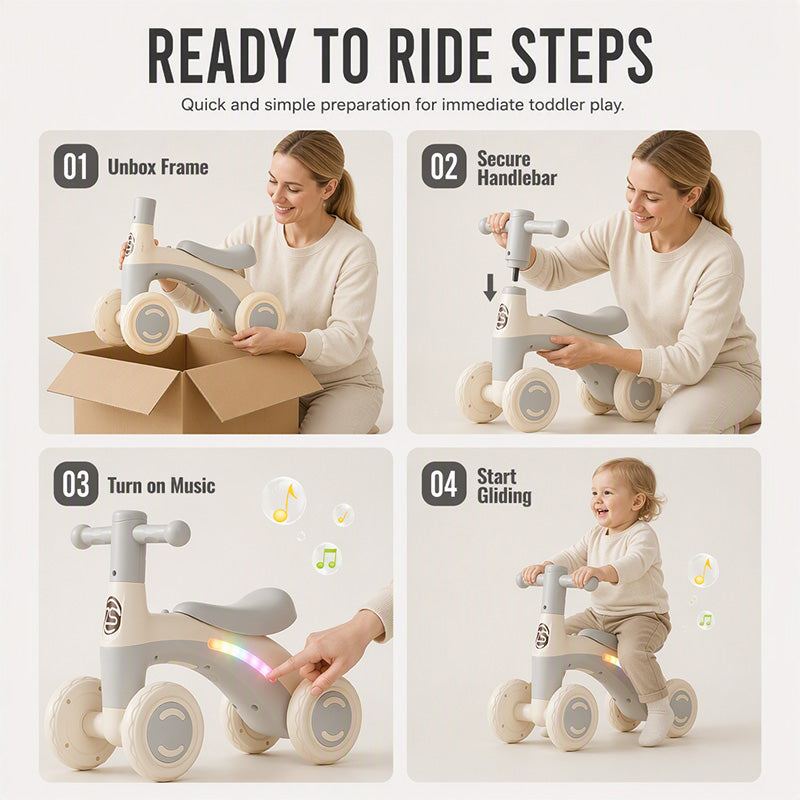 🎈🛒 -50% ! 🚴Draisienne pour Bébés et Tout-Petits – PP Léger, 4 Roues Stabilisatrices & LED Musicale