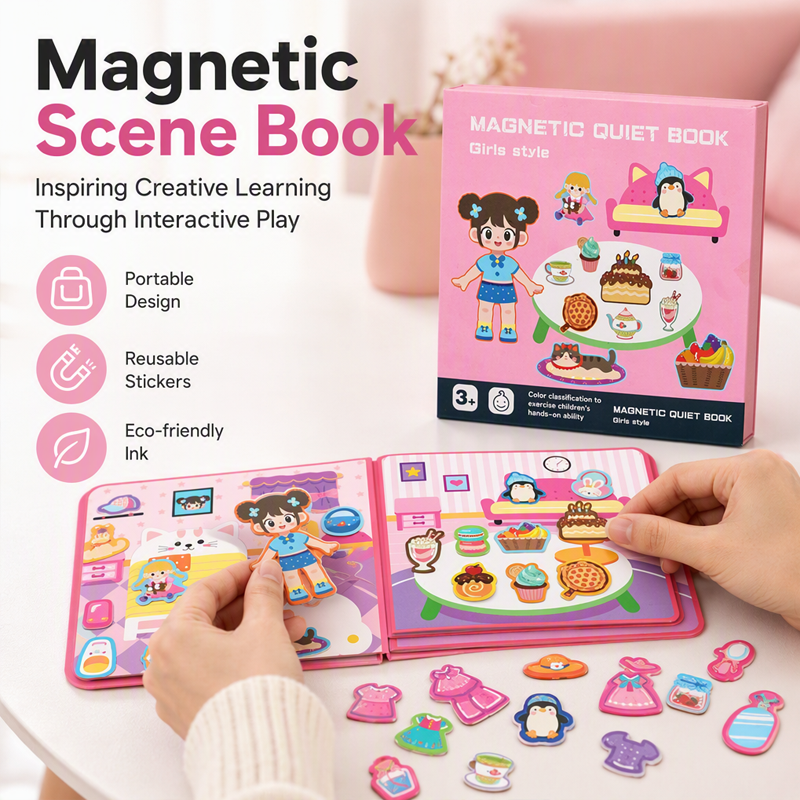 🧩🧒 Livre magnétique silencieux pour enfants – Scènes pliables, éducatif et magnétique, stimule la créativité et l’apprentissage, le compagnon idéal des trajets en train et des repas au restaurant sans écran 📚✈️