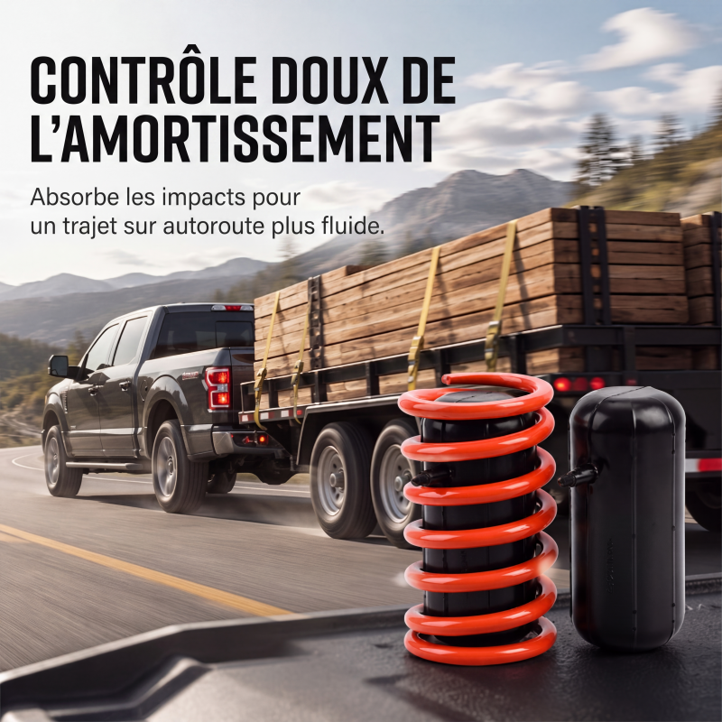 🛡️ Ressorts d'aide à l'air pour suspension à ressorts hélicoïdaux – Rétablissez la hauteur de caisse et la tenue de route lors du remorquage de caravanes ou de charges lourdes, kit avec supports 🏗️✅