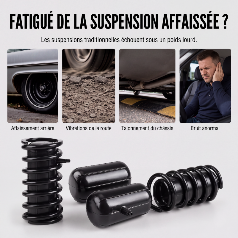 🛡️ Ressorts d'aide à l'air pour suspension à ressorts hélicoïdaux – Rétablissez la hauteur de caisse et la tenue de route lors du remorquage de caravanes ou de charges lourdes, kit avec supports 🏗️✅