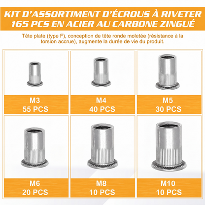🔩 Kit d'assortiment d'écrous à riveter moletés