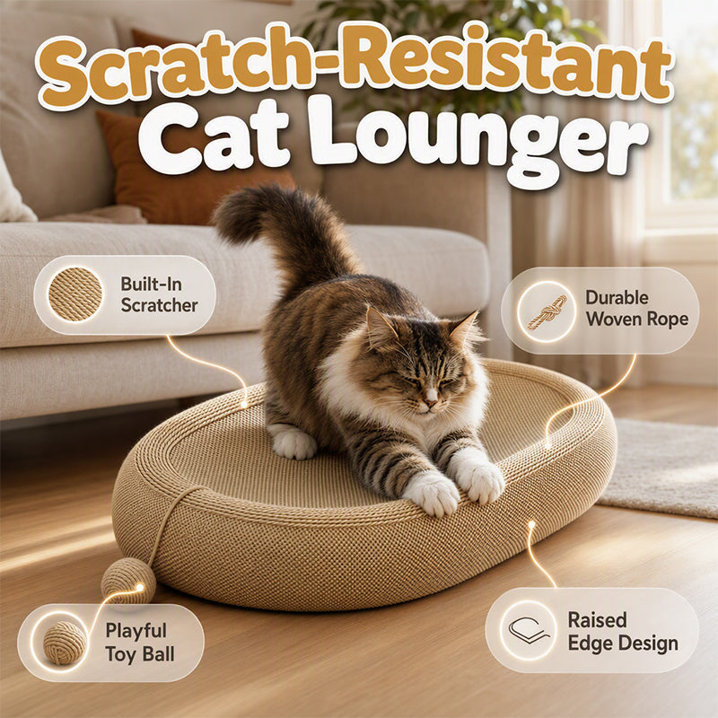 🐱🌿 Griffoir-lit pour chat en sisal – Forme ovale, résistant à l’usure, jouet inclus, le refuge parfait qui protège vos meubles et offre à votre félin un coin douillet pour se faire les griffes et dormir en boule 🛋️💤