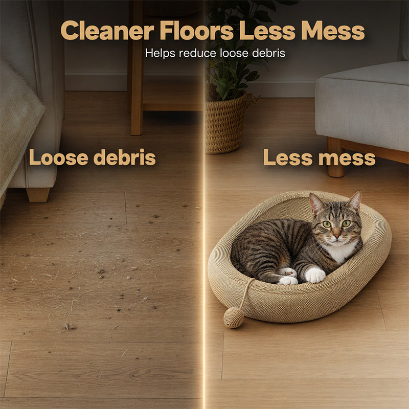 🐱🌿 Griffoir-lit pour chat en sisal – Forme ovale, résistant à l’usure, jouet inclus, le refuge parfait qui protège vos meubles et offre à votre félin un coin douillet pour se faire les griffes et dormir en boule 🛋️💤