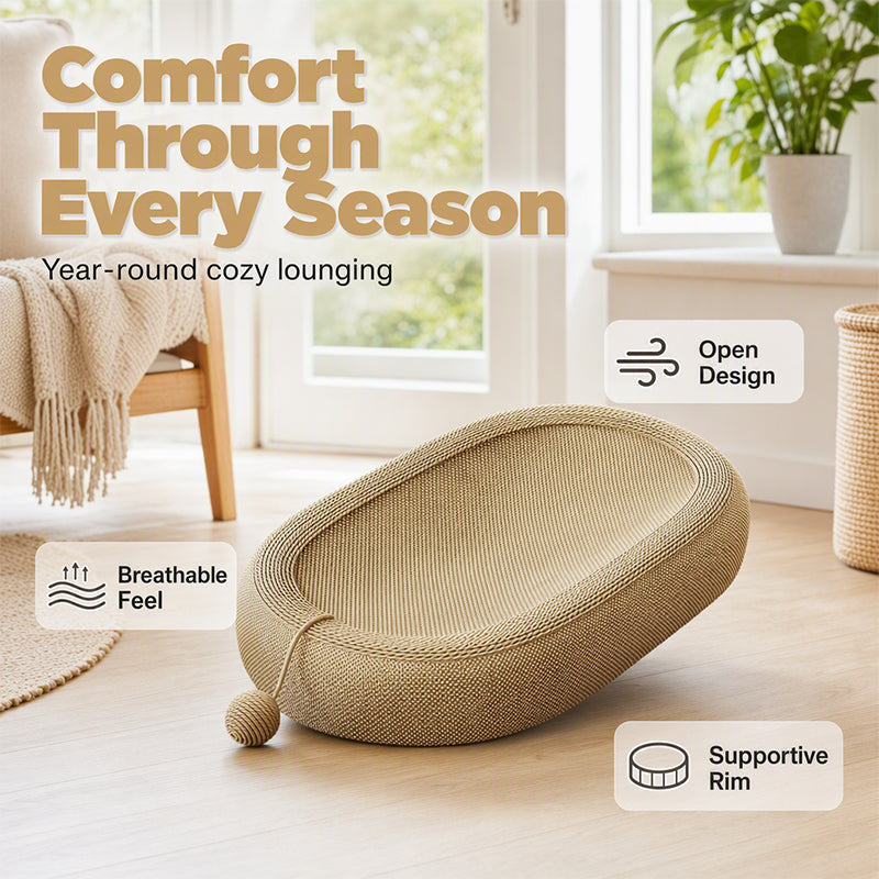 🐱🌿 Griffoir-lit pour chat en sisal – Forme ovale, résistant à l’usure, jouet inclus, le refuge parfait qui protège vos meubles et offre à votre félin un coin douillet pour se faire les griffes et dormir en boule 🛋️💤