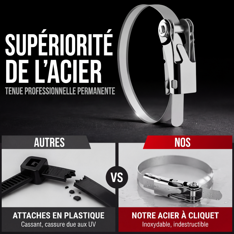 Collier de serrage en acier inoxydable robuste avec boucle à verrouillage à bascule