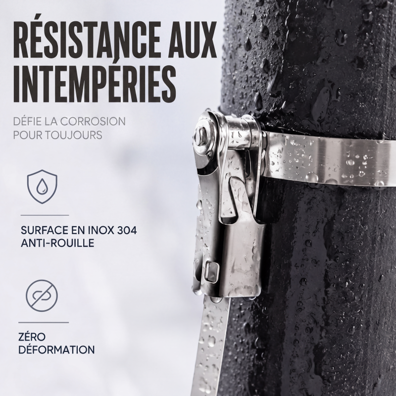 Collier de serrage en acier inoxydable robuste avec boucle à verrouillage à bascule