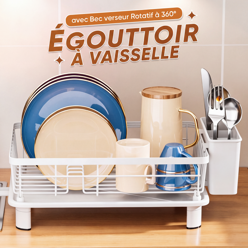 Égouttoir à vaisselle de cuisine avec bec rotatif à 360°