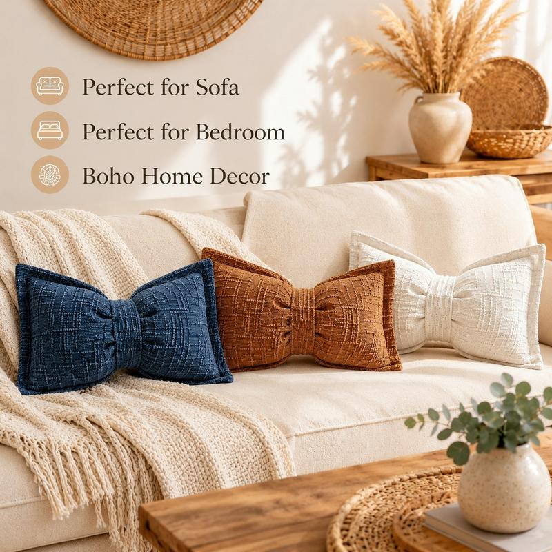 🦋🎀 Coussin décoratif en chenille forme nœud papillon – 30×50 cm, 9 coloris, housse et garnissage inclus, le nœud tout doux qui sublime votre canapé, votre lit ou votre coin lecture 🛋️💕