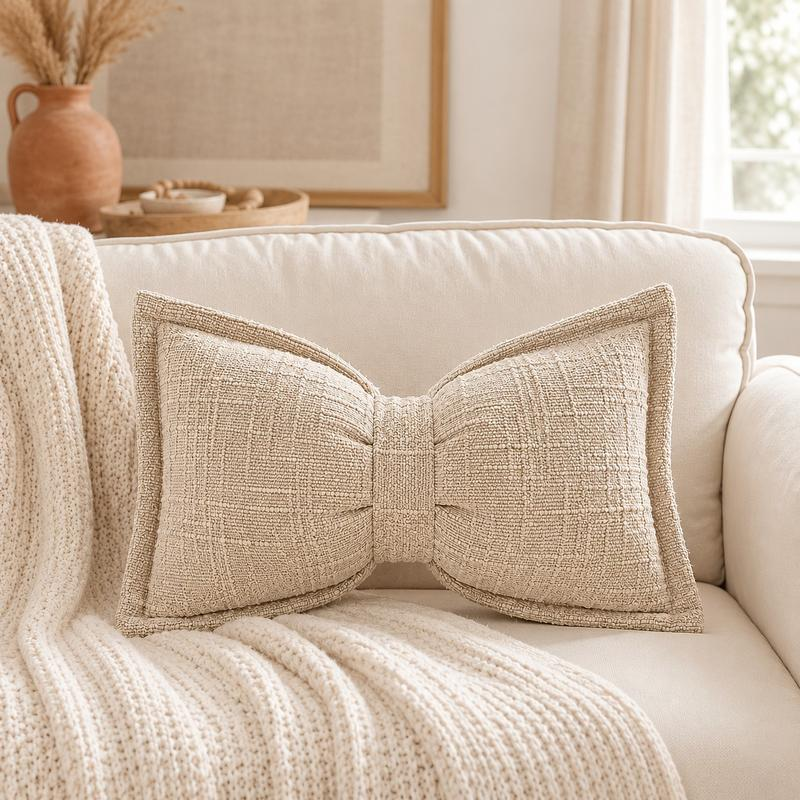 🦋🎀 Coussin décoratif en chenille forme nœud papillon – 30×50 cm, 9 coloris, housse et garnissage inclus, le nœud tout doux qui sublime votre canapé, votre lit ou votre coin lecture 🛋️💕