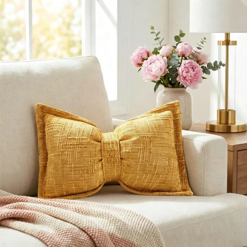 🦋🎀 Coussin décoratif en chenille forme nœud papillon – 30×50 cm, 9 coloris, housse et garnissage inclus, le nœud tout doux qui sublime votre canapé, votre lit ou votre coin lecture 🛋️💕