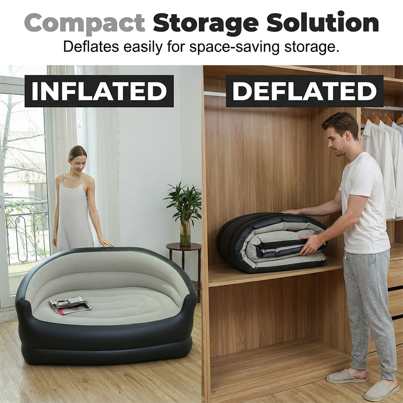 🔥 -50% ! 🛋️ Canapé Gonflable Double Portable – PVC – 138×87×71 cm – Surface Floquée Premium – Gris/Bleu – Confort Instantané Intérieur 🏠