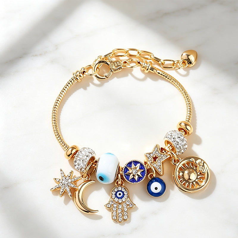 Bracelet à breloques célestes soleil et lune
