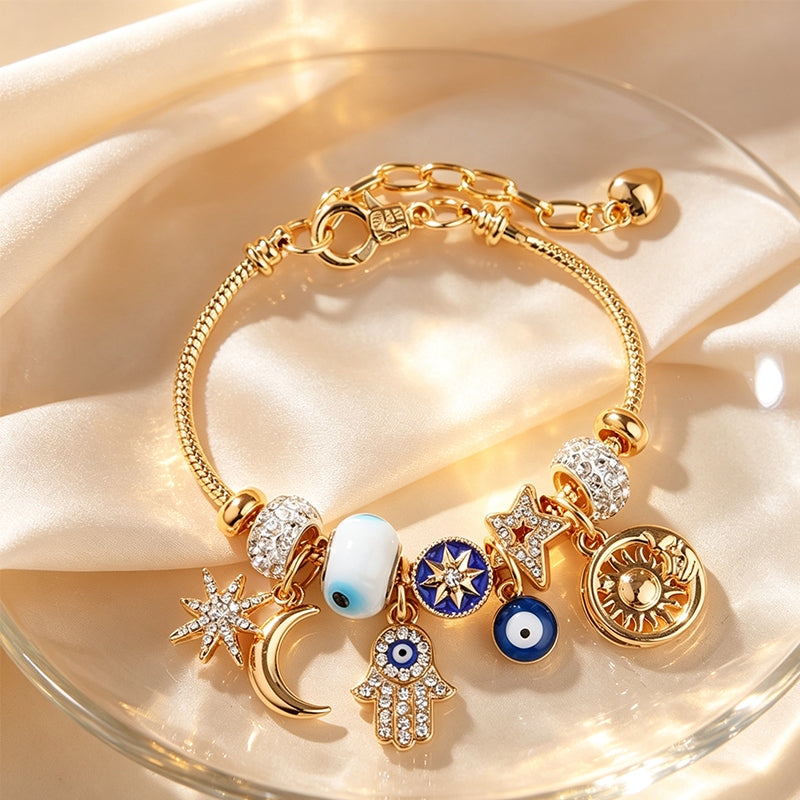 Bracelet à breloques célestes soleil et lune