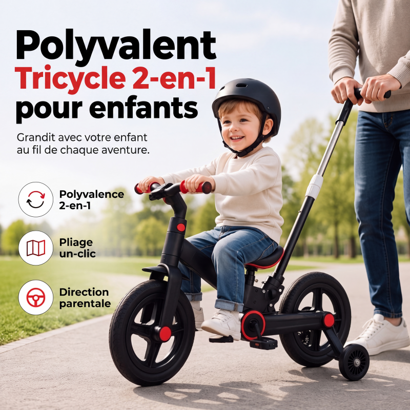 Tricycle évolutif 4-en-1 pour enfants, draisienne et poussette