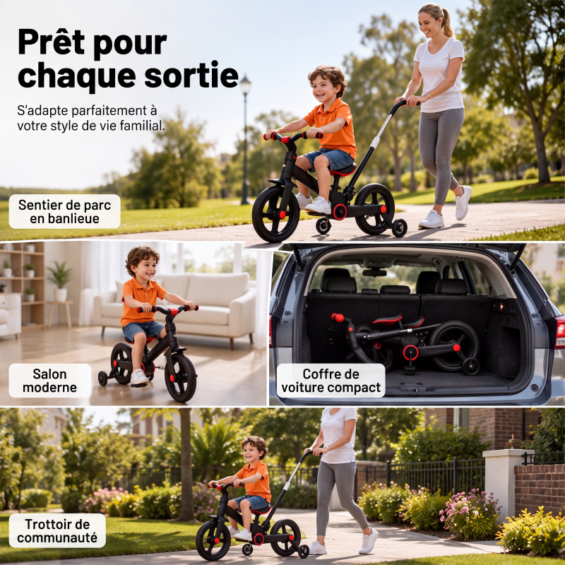 Tricycle évolutif 4-en-1 pour enfants, draisienne et poussette