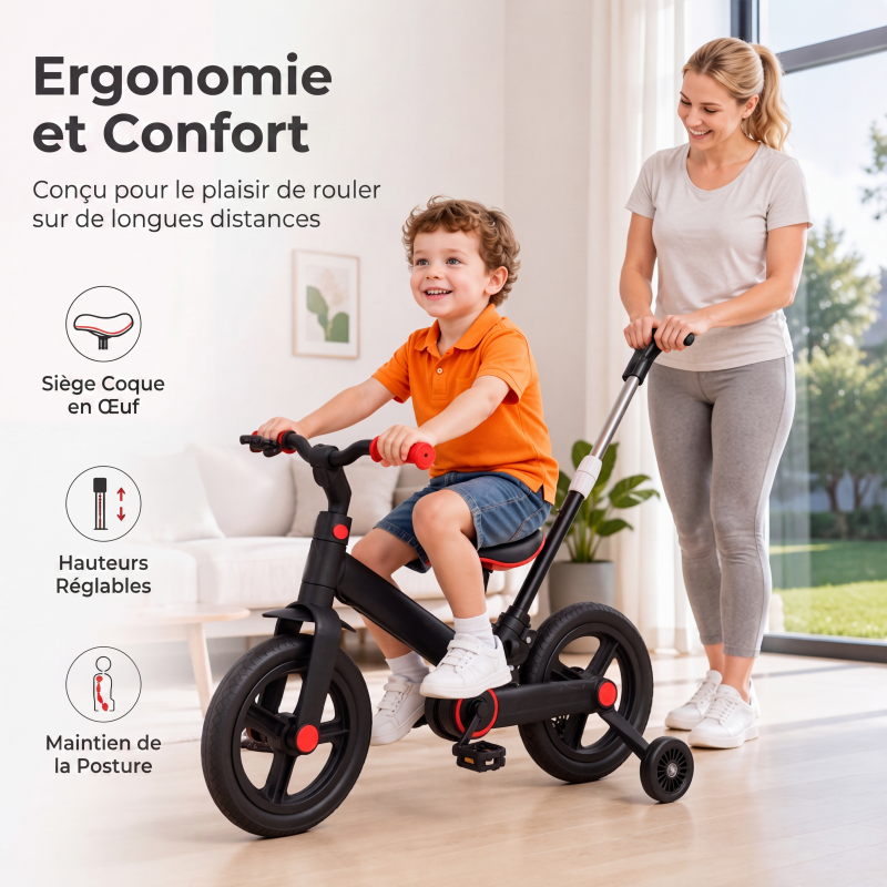 Tricycle évolutif 4-en-1 pour enfants, draisienne et poussette