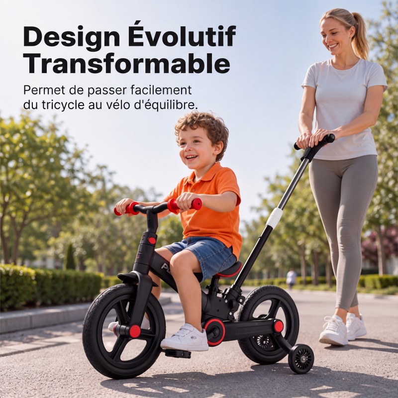 Tricycle évolutif 4-en-1 pour enfants, draisienne et poussette