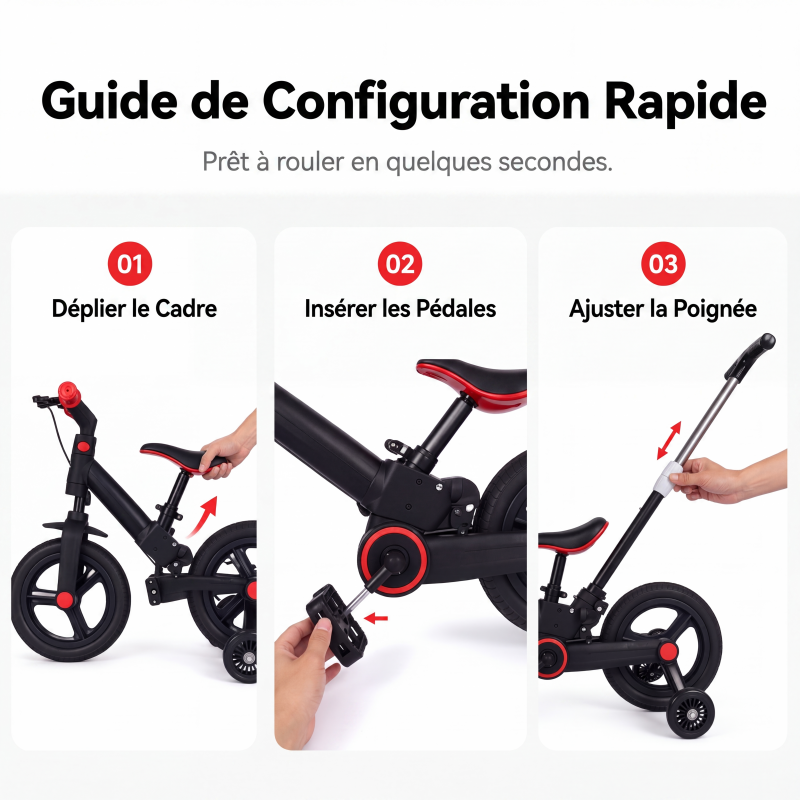 Tricycle évolutif 4-en-1 pour enfants, draisienne et poussette