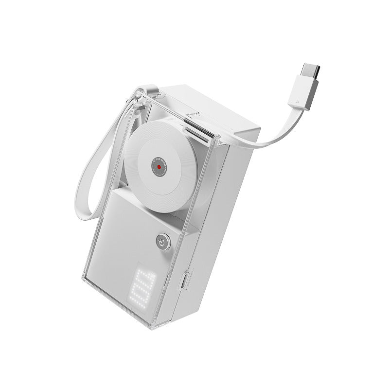 🔋 -50% ! ⚡ Batterie Externe 3-en-1 Charge Rapide – Câble Intégré – Dragonne – Corps Transparent – Blanc/Rose – Ultra-Compacte pour Voyages et Quotidien 📱