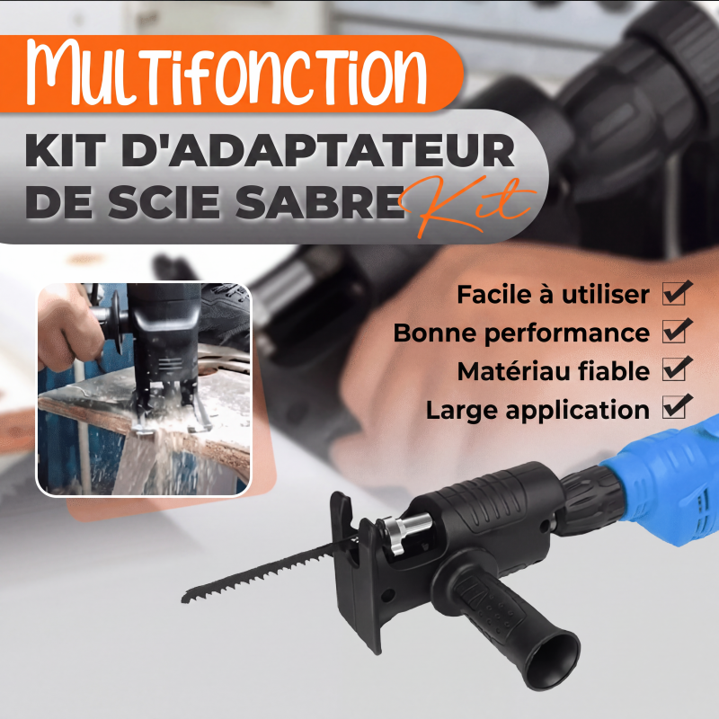 🔧 Adaptateur de scie alternative multifonction – Transforme votre perceuse en outil de coupe – Pour bois, métal et plastique 🛠️