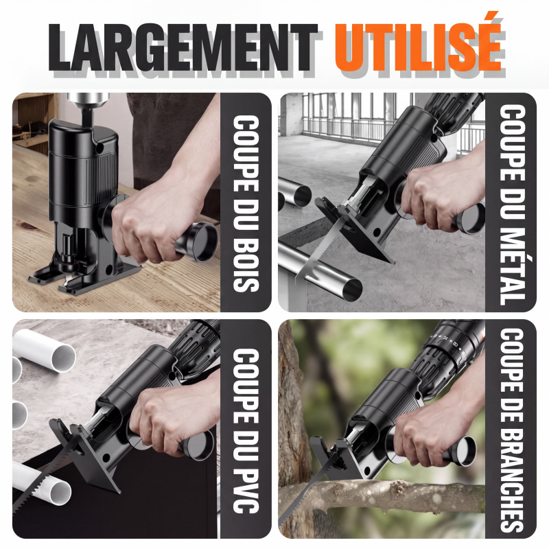 🔧 Adaptateur de scie alternative multifonction – Transforme votre perceuse en outil de coupe – Pour bois, métal et plastique 🛠️