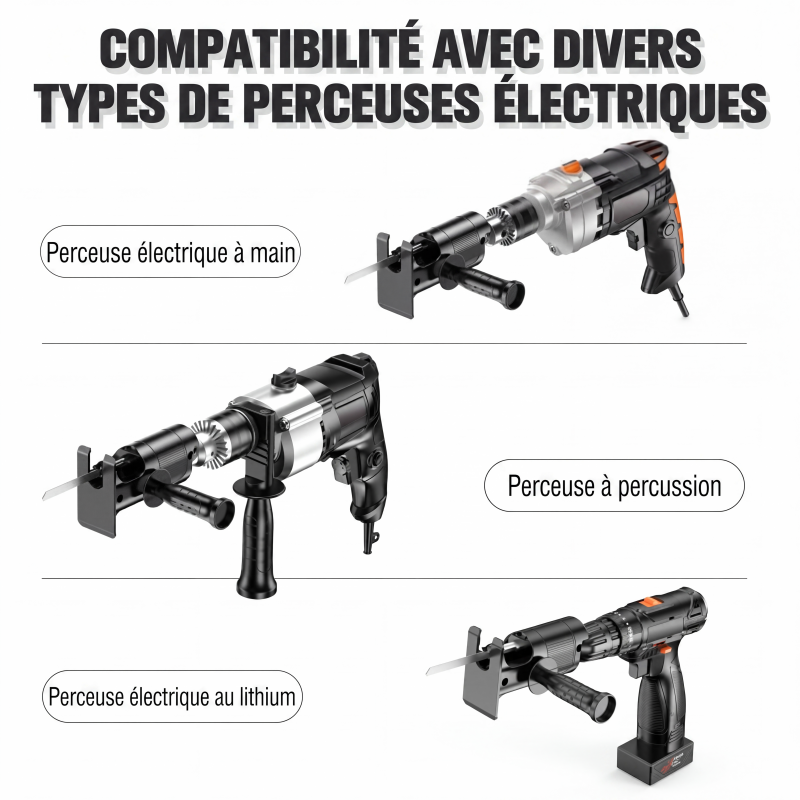 🔧 Adaptateur de scie alternative multifonction – Transforme votre perceuse en outil de coupe – Pour bois, métal et plastique 🛠️