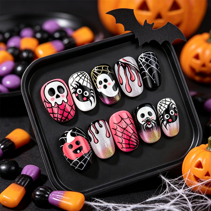 📢📢50% OFF !!⏰ 30 Pièces 🎃Kit de Faux Ongles À Coller Halloween