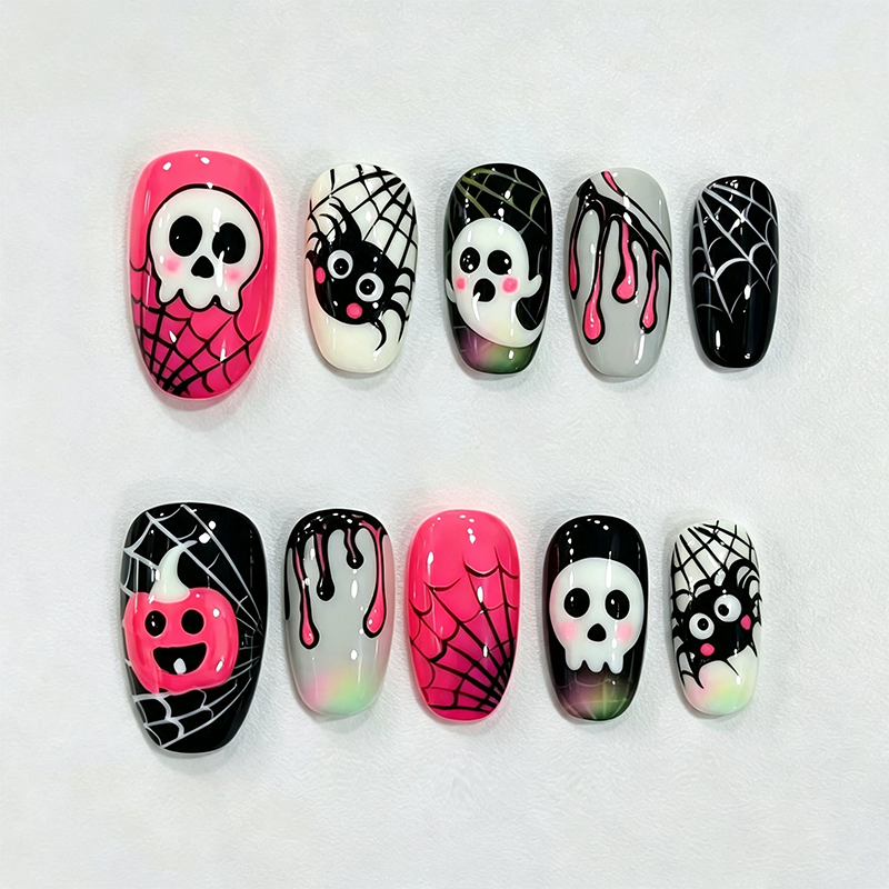 📢📢50% OFF !!⏰ 30 Pièces 🎃Kit de Faux Ongles À Coller Halloween