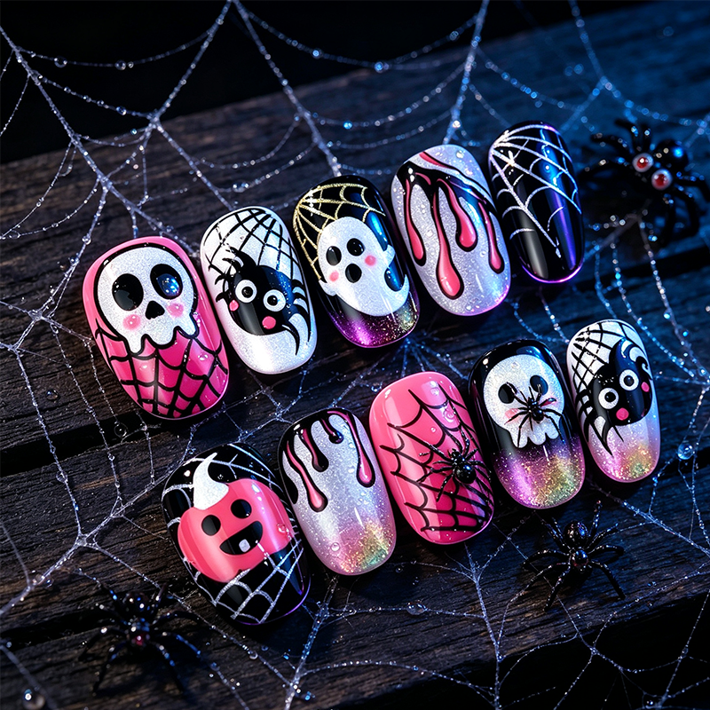 📢📢50% OFF !!⏰ 30 Pièces 🎃Kit de Faux Ongles À Coller Halloween