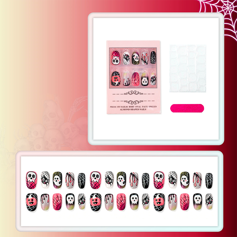 📢📢50% OFF !!⏰ 30 Pièces 🎃Kit de Faux Ongles À Coller Halloween